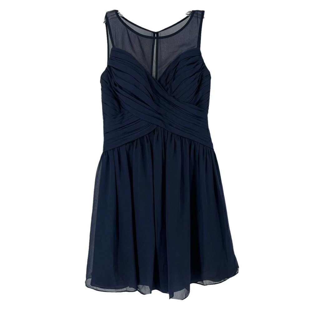 Bill Levkoff Dress Navy Blue Ruched Sleeveless Bridesmaid Formal Womens Size 8